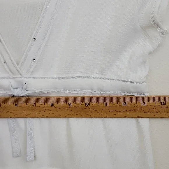 NWT Justice White Hoodie Cap Sleeve Bling Top L 14 - Picture 10 of 16